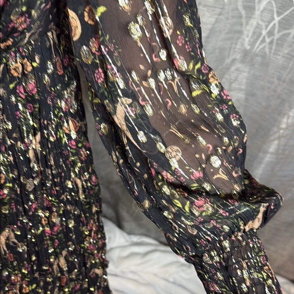 Sandro Paris Pleated Hound Print Metallic Dress 38/6 - Picture 6 of 12